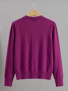GIGOGOU Plus Size 1XL-4XL Autumn/Winter Basic Women's Knitted Cardigan, Soft Comfortable Casual Long Sleeve Sweater Top, Autumn Jacket - Purple - View 5