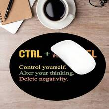 勵志 Ctrl Alt Delete 語錄圓形電競滑鼠墊，時尚黑色桌面保護墊，防滑橡膠底座，小尺寸防水，適用於筆記型電腦與桌上型電腦，適合辦公族與玩家的理想禮物 - 鼠標墊 - 查看 6