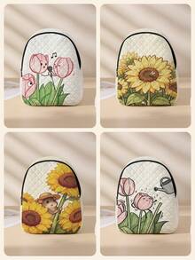 1pc Diamond Pattern Backpack, School Bag, Storage Bag, Travel Storage Backpack, Floral Print Design, Large Capacity Foldable Easy Storage Bag, Lightweight Burden Reduction, Reinforced Shoulder Straps + Zipper Closure, Large Capacity Storage More Organized, Convenient And Practical For Retrieving Items, Suitable For Student School Bag, Women's Commuter Backpack, Short Trip Bag, Campus Casual Backpack, Applicable For School Books, Daily Commute, Outdoor Travel - Multicolor - View 1