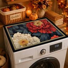 1PC Vintage Luxury Peony Print Washing Machine Top Mat, Non‑Slip Dust‑Proof Washer Dryer Counter Protector Pad, Retro Laundry Room Home Decor - Multicolor - View 3