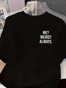 Women's Crewneck Short‑Sleeve Tee, Fun Quirky Text Print, Casual Comfort Autumn Daily Top, Fast Local Shipping - 黑色 - 查看 1