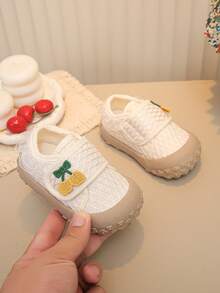 Babyspänns-Mary Jane-skor i spets och mesh, söta körsbärsdesign med kardborre, halkfria med mjuk sula för flickor - Beige - Visa 3