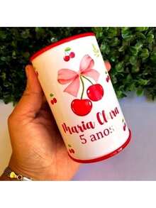 Cofrinho + Rótulo Personalizado Cerejinha Lembrancinha de Aniversário Festa Infantil - 10 unidades - Visão 1