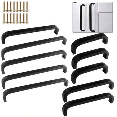 10pcs Arched Polished Metal Handles, Solid Aluminum Alloy Cabinet Door Drawer Pulls, Modern Minimalist Black Metal Finish, Suitable For Furniture Hardware