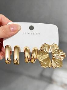 9 Pairs Vintage Gold Earrings 3 Pieces Set For Women, Floral And Textured Hoop Design, Lightweight Hypoallergenic Versatile, Perfect For Date, Party, Birthday Gift - Gold - View 7