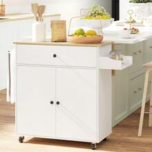 Kitchen Island, Kitchen Cart On Wheels With Drop-Leaf Countertop, Drawer, Kitchen Trolley With Shelf, Towel Bar, Spice Rack, White Kitchen Cart - 白色 - 查看 9