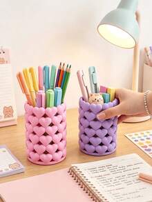 1pc Creative Heart-Shaped Pencil Case (Plastic Material) - Ideal Stationery Gift Designed For Students. A Durable Office Essential Container, Making It A Perfect Romantic Valentine's Day Gift. Especially Suitable For Back To School Season - Multicolor - View 7