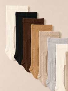 5 Pairs Unisex Baby Cable Knit Tights, Solid Color Full Foot Tights ...