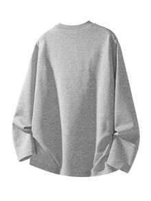 1pc Light Gray Men's Sweatshirt, Basic Crew Neck Pullover, Fine Knit Fabric, Draped Loose Fit, Minimalist Texture, Lazy Vacation Style, Machine Washable And Dry Cleanable, Early Autumn Short Trip Holiday Outfit - Light Grey - View 8