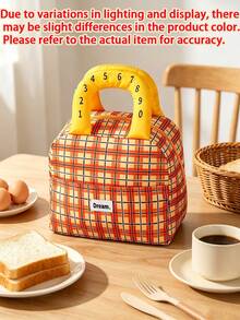 6/1pc Plaid/Solid Color Digital Print Handle Lunch Bag, Zipper Sealed Insulated Leak-Proof Portable Lunch Box, Suitable For School, Office, Picnic, Travel, Daily Use, All Seasons, Back To School Gift - Multicolor - View 15