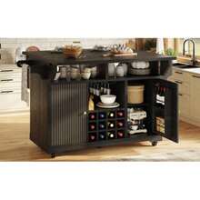 Black Multifunctional Kitchen Serving Trolley With Storage, Adjustable Shelves & Wine Rack, Mobile Rolling Side Table, Utility Storage Cart For Dining Room, Living Room And Balcony Home Use Character Count: 117 - Black - View 6