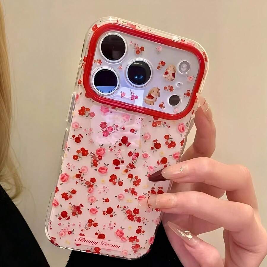 Cute Little Flower Rabbit Pattern Silicone Soft Phone Case, Suitable For IPhone 17 16 15 14 13 12 11 Pro Max Shockproof Protective Case, Back Cover Shockproof TPU Buffer Case Suitable For Daily Use And Gifts In All Seasons, Valentine's Day, Christmas, Back To School Season Gift Selection - Multicolor - View 1