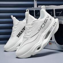 Sepatu Lari Pria Minimalis Putih Murni dengan Lubang, Sepatu Olahraga Kasual Serbaguna Berbahan Jala yang Bernapas untuk Perjalanan Sehari-hari - Putih Standar - View 5