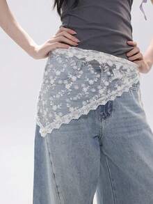 1pc Women's Fashion White Belt Triangle Waist Skirt Lace Waist Apron - White - View 2