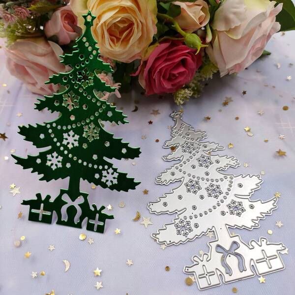 1 Stück Weihnachtsbaum & Geschenkbox Metall-Stanzform Set - Professionelle Scrapbooking-Vorlage, handgemachte Grußkarten-Werkzeug & Heimdekoration Bastelset, geeignet für Weihnachtsprojekte