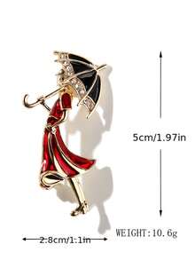 1pc Niche Creative Design Umbrella Lady Brooch, Fashionable High-End Luxury Personalized Pin, Versatile Women's Clothing Accessory Corsage - Red - View 6