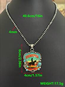 Collar de perlas con colgante de aleación con estampado de estilo bohemio vintage europeo y americano de estilo occidental para mujer. Adecuado para uso diario, citas, asistir a fiestas temáticas, recibirás muchos cumplidos de tus amigos cuando lo uses - Multicolor - Ver 4