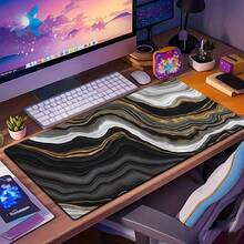 Luckybutterfly 1PC Black Gold Marble Large Mouse Pad, Luxury Agate Swirl Pattern Non‑Slip Extended Desk Mat For Gaming Office Keyboard - Black and White - View 4