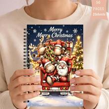 A5 Notebook Featuring A Holiday Design With Santa Claus And Reindeer, Designed With Reindeer Red Vintage Truck Winter, 25 Sheets (50 Pages) Perfect For Holiday Gifts, Notes, And Guides, Adorned With A Charming Snowy Village Motif - Rectangle - View 7