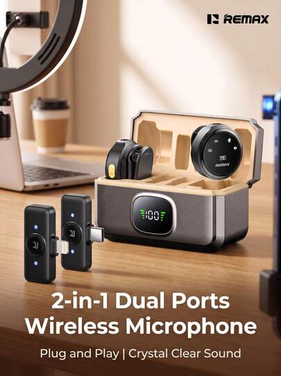 REMAX K22 Magnetic Wireless Microphone, Dual-Port Plug, Noise Cancelling, 1-To-2 Connection, Perfect For Live Streaming
