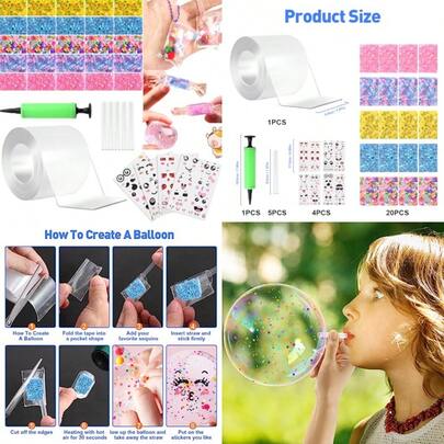 Nano Tape Bubbles Kit Plastic Bubbles Balloon Double Sided Super Elastic Bubble Plastic With DIY Sequin Stickers For Party