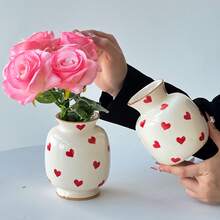 1pc Minimalist Modern INS Style Heart Hand-Painted Ceramic Vase, Valentine's Day Love Expression Gift, Suitable For Fresh And Dried Flowers All Seasons, Bedroom Vanity Dining Table Decor, Study Bookshelf Office Desk Ornament - Multicolor - View 4