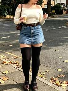 Plus Size Thigh High Socks For  - Extra Wide & Long Knit Thigh High Socks, Cozy - Black - View 7