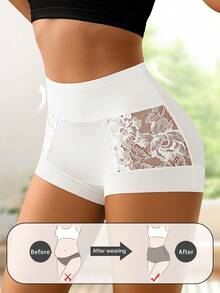 4pcs Women's Mid/High Waist Briefs, Featuring Lace Patchwork Design On Sides, Random Floral Lace Pattern, Elegant & Romantic, Full Coverage Butt Lift, Soft & Breathable Fabric, Suitable For Outdoor Cycling Or Sports - Multicolor - View 3