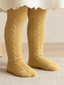 5 Pairs Girls' Candy Color Twisted Cable Knit Vertical Striped Tights, Solid Color Kids' Socks For All Seasons, Double Needle Tights For Girls - Multicolor - View 3