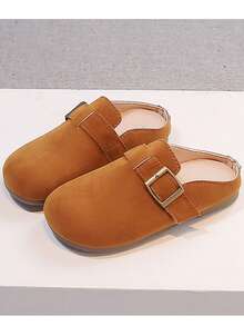 Children's Platform Slippers, Retro Matte Metal Buckle Shoes - Brown - View 4