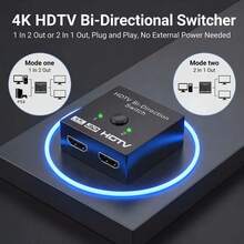 4K HDTV 2埠雙向切換器，2進1出或1進2出手動切換器，適用於電視、螢幕、筆記電腦、投影機，無需電源 - 查看 2