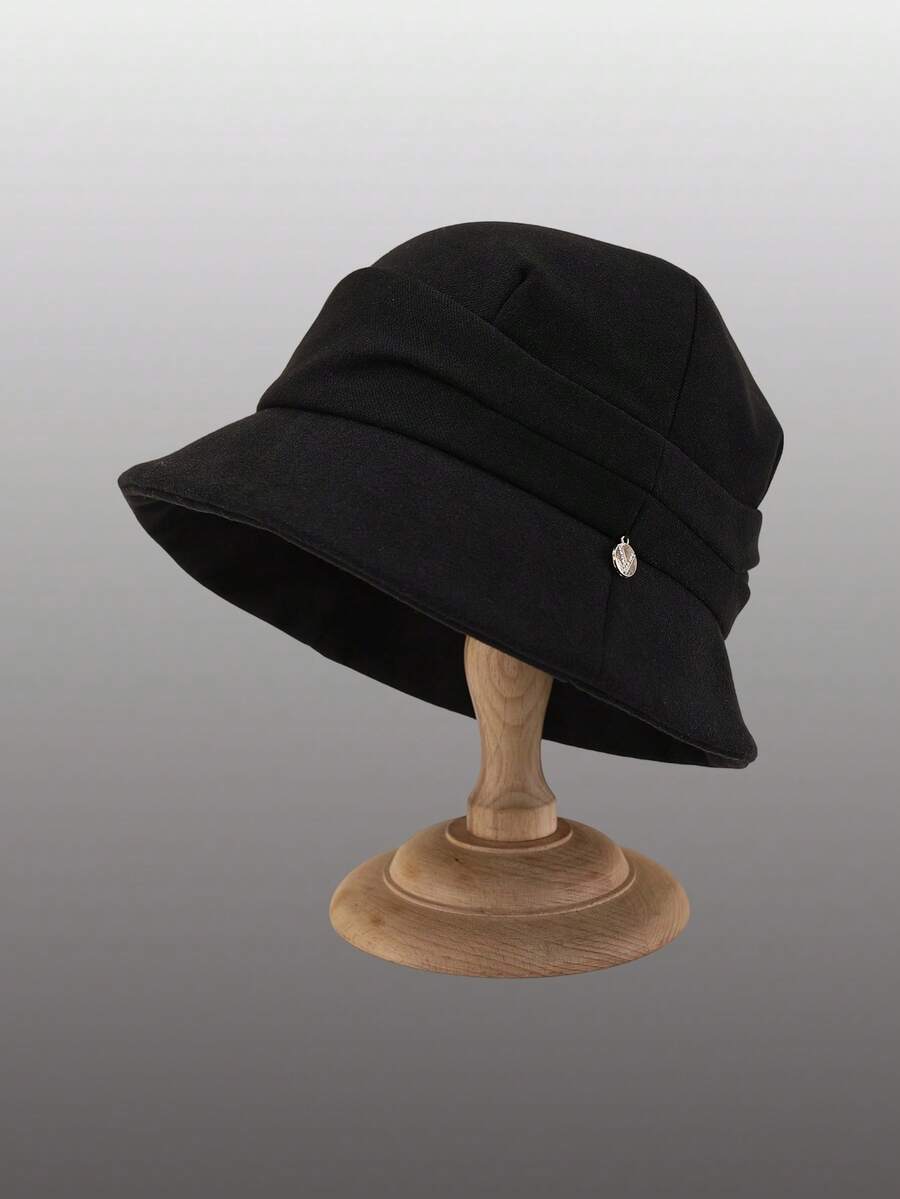 1pc Women's Solid Color Casual Polyester Warm Decorative Windproof Bucket Hat, Stacked Design, Street Style, Minimalist Face-Slimming Versatile Warm Hat For Outdoor Travel - Multicolor - View 1