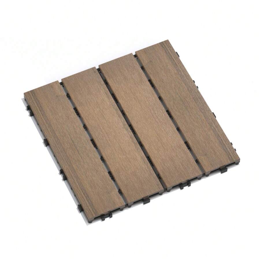 Patio Floor Tiles Pack Of 11 WPC Wood-Plastic Composite Patio Deck Tiles DIY Interlocking Decking Tiles, Quick Deck Floor Tile, Court Tile, Water Resistant Indoor Outdoor -11.8" Oak - Oak + Plastic - View 1