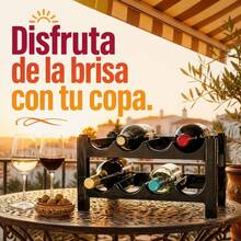 Estante Botellero de Plástico PP para 4 Botellas de Vino, Organizador de Almacenamiento Apilable para Cocina y Despensa, Soporte Horizontal de Color Marrón Oscuro, 43x23x13cm - Negro - Ver 6