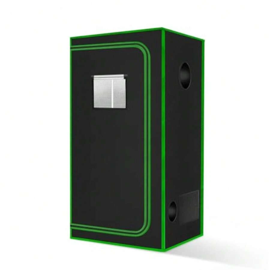 Tienda de campaña pequeña para aerogarden, 18 x 18 x 48 pulgadas, sistema de cultivo hidropónico, lona de Mylar de diamante 600D altamente reflectante con ventana de ventilación y bandeja - Negro - Ver 1