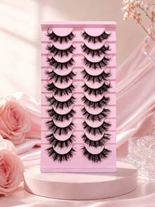 10 Pairs False Eyelashes, Soft Natural Fiber, Long Curly Voluminous, Portable Lightweight, Suitable For Daily Commute Makeup - View 8