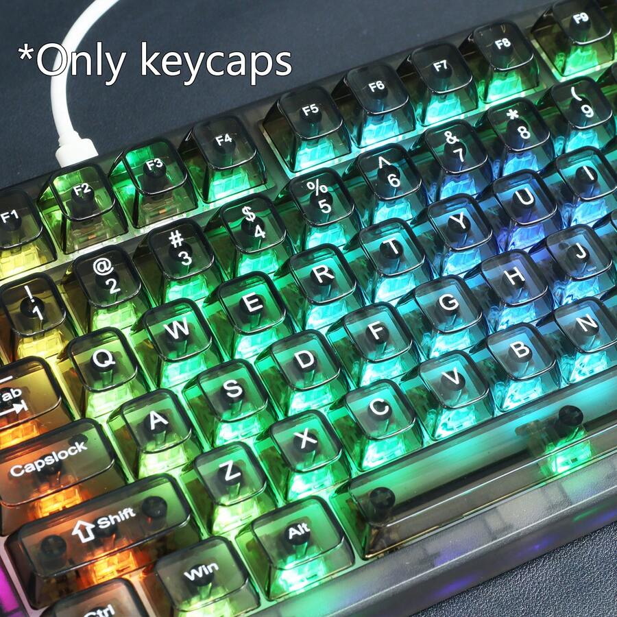 晶莹剔透键帽、果冻键帽、PC键帽、OEM半透明键帽，适用于大多数6.25U MX轴机械键盘。也适用于61、87、96、98、100、104键机械键盘，可用作改装专用外设键帽、DIY机械键盘配件、个性化装饰，通用型，适用于游戏和办公设备。