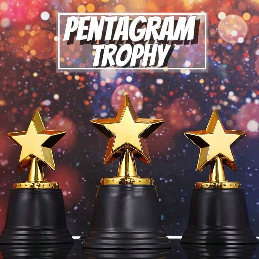 Five-Point Star Plastic Gold Trophy, Shiny Gold-Plated Five-Point Star Design With Black Stable Base, High-Quality Texture For Award Ceremony Commemoration, Suitable For Football Matches, Sports Events, Corporate Recognition, Graduation Ceremonies, Annual Party Competition Prizes And Props - Multicolor - View 1