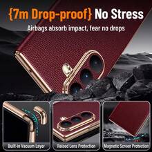 Premium PU Leather Magnetic Auto‑Adsorption Flip Phone Case Compatible With Samsung Galaxy Z Fold 8 Ultra Fold 8 Fold 7 Fold 6 Fold 5, Gilded Edge Full Camera Lens Protection Anti‑Scratch Shock‑Resistant Protective Cover - Burgundy - View 3