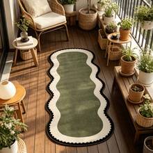1 pieza Alfombra larga asimétrica con textura geométrica verde, alfombra asimétrica suave y cómoda, cortada a mano con un error de 1-5 cm, alfombra de baño, alfombra decorativa de piso, alfombra de cama, decoración de dormitorio, alfombra de baño, felpudo, alfombra pequeña, alfombra, alfombra de piso, decoración del hogar, alfombra de área, alfombra lavable - Multicolor - Ver 2