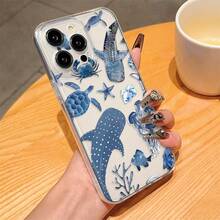1pc Creative White Turtle Whale Jellyfish Starry Sky Pattern, High Transparency Phone Case, Anti-Drop Anti-Scratch Anti-Fingerprint Transparent TPU Soft Shell, Camera Lens Protection Compatible With Apple, Nothing, Pixel, Protective Case, Slight Color Difference May Occur Due To Lighting During Photography - Multicolor - View 3
