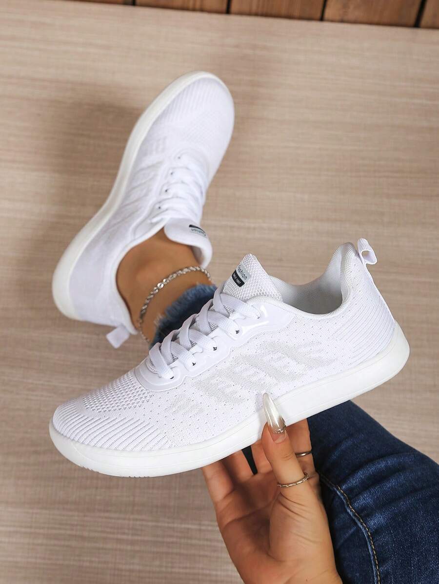 Women's Wide Toe Box Striped Mesh Front Lace-Up Sneakers, Suitable For Casual Sports And Commuting, Extra Wide Athletic Shoes