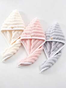 3pcs/Set Candy Striped Strong Absorbent Quick Dry Hair Cap, Soft Comfortable Home Use With Button, Solid Color Minimalist Design - Multicolor - View 11