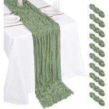 1/2pcs Grey Green Cheese Cloth Table Runner, Bohemian Gauze Cheese Cloth Tablecloth Suitable For Wedding, Party, Birthday, Home Decor - Green - View 1