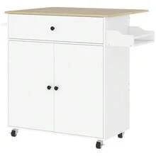 Kitchen Island, Kitchen Cart On Wheels With Drop-Leaf Countertop, Drawer, Kitchen Trolley With Shelf, Towel Bar, Spice Rack, White Kitchen Cart - 白色 - 查看 1