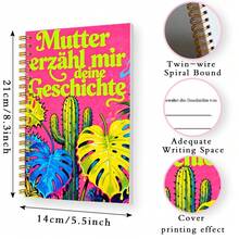 1PC A5 Germany "Mom, Please Tell Your Story" Spiral Notebook, Bright Pink Background With Bright Pop Art Tropical Cactus And Turtle Bamboo Leaf Pattern Commemorative Diary, Mother's Day Or Birthday Gift Book - Color - View 4