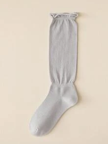1/3 Pairs Anti-Slip Boneless Socks For Girls, Ankle-Length Red Rolled-Edge Slouch Socks, Cotton Solid Color Long Tube Socks, Korean Style - Multicolor - View 9
