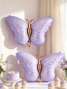 2/4pcs Large Bow Aluminum Foil Balloons, Suitable For Birthday Party, Baby Shower, Anniversary, Outdoor Party, Butterfly Theme, Gift Decoration - Multicolor - View 2