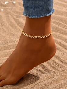 1pc Beach Vacation Style Beaded Tassel Anklet, Casual Everyday Seaside Travel Accessory - Yellow Gold - View 1