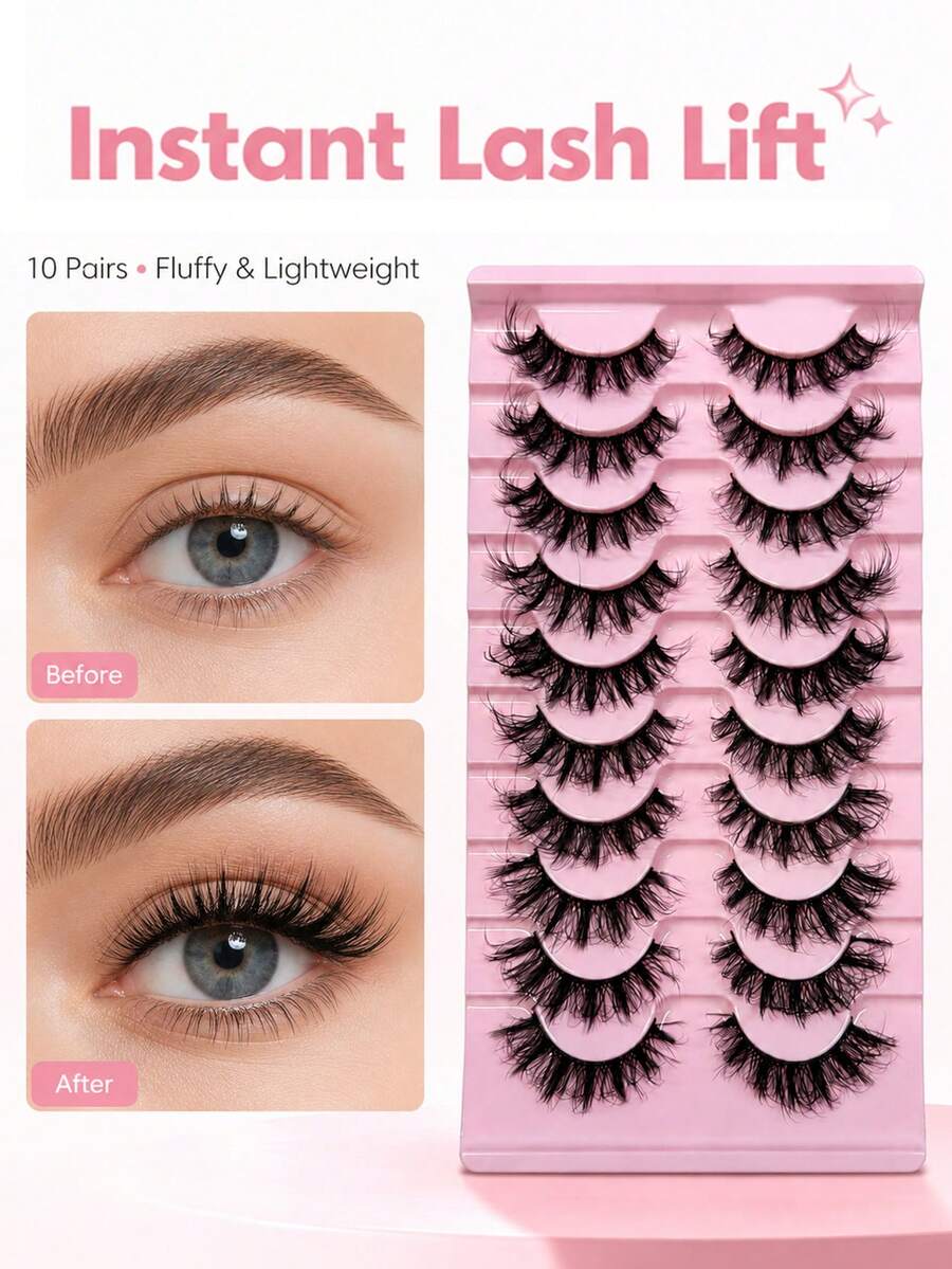 10 Pairs False Eyelashes, Soft Natural Fiber, Long Curly Voluminous, Portable Lightweight, Suitable For Daily Commute Makeup - View 1